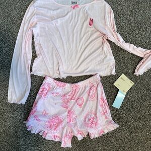 Wicked Pink Ruffle-Trim Long Sleeve Pajama Set